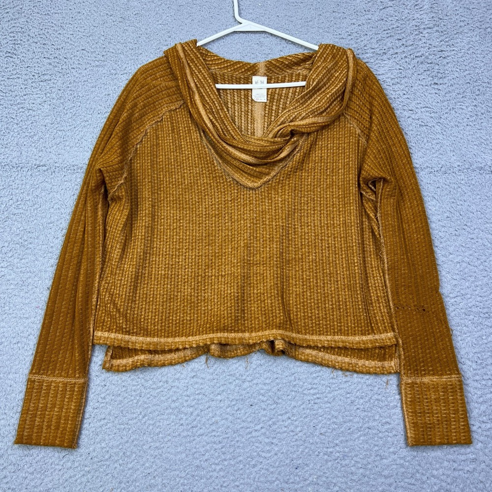 Free People Wildcat Thermal Cowl Neck Sweater Womens XS Pullover in Cedar Orange